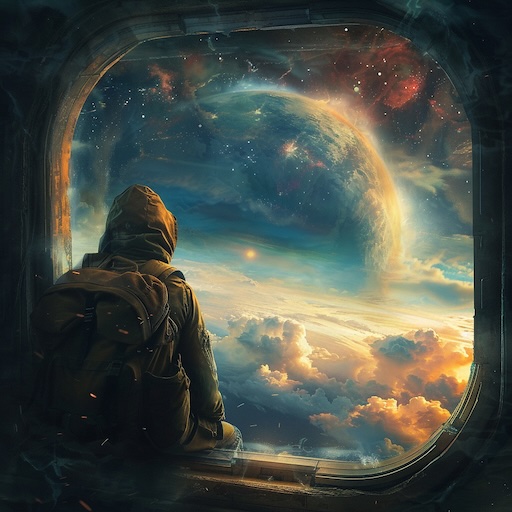 Weary traveler staring out onto the edge of space